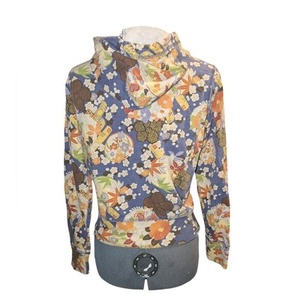 Lucky Brand abstract floral print zip up hooded jacket size small Y2K boho - Picture 3 of 6